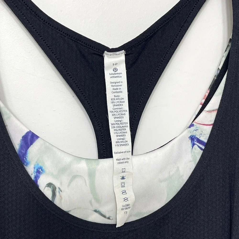 Lululemon All Sport Support Tank Size 10 in Black‎ Pigment Wave Multi